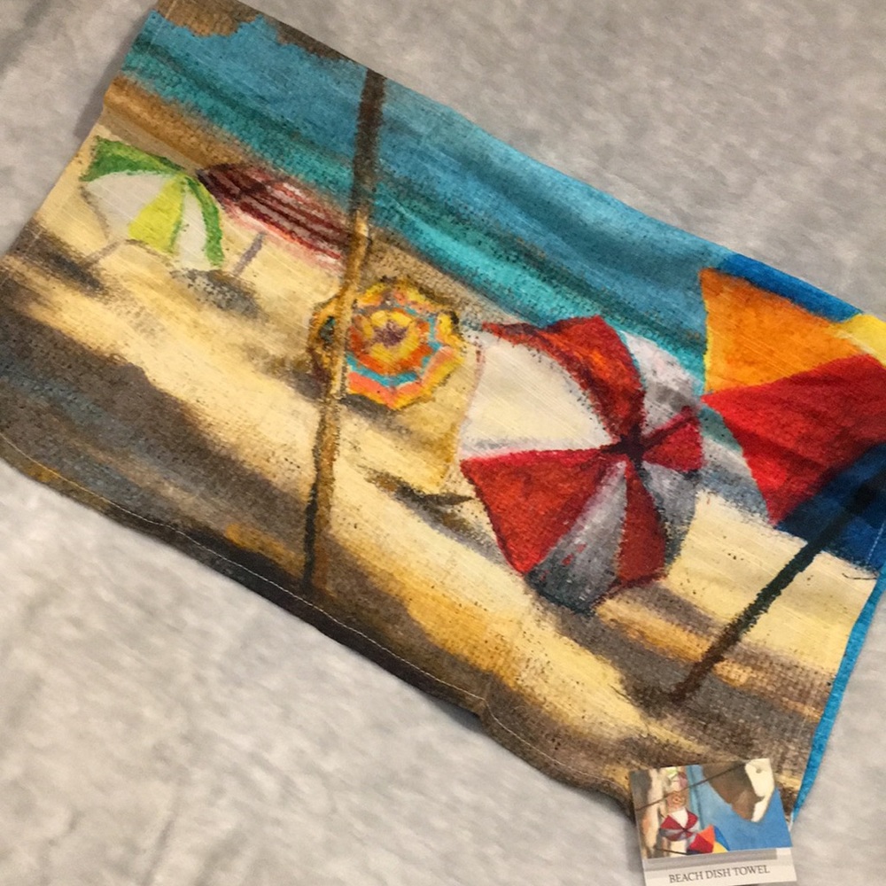Beach Umbrellas Designer Kitchen Towel NWT Cotton India 26” X 21”